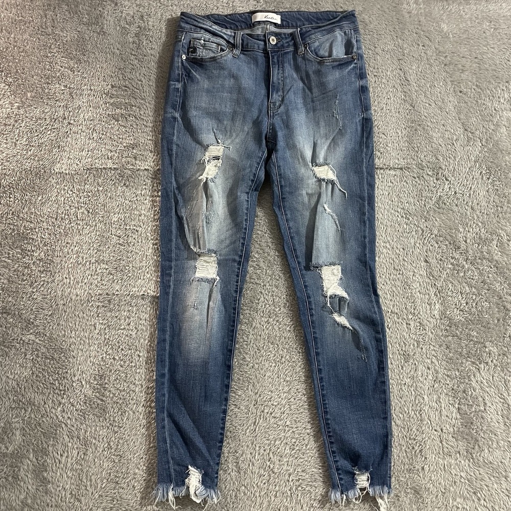 KanCan Jeans Womens 11/29 Skinny Distressed Ripped Raw Hems Medium‎ Wash Stretch